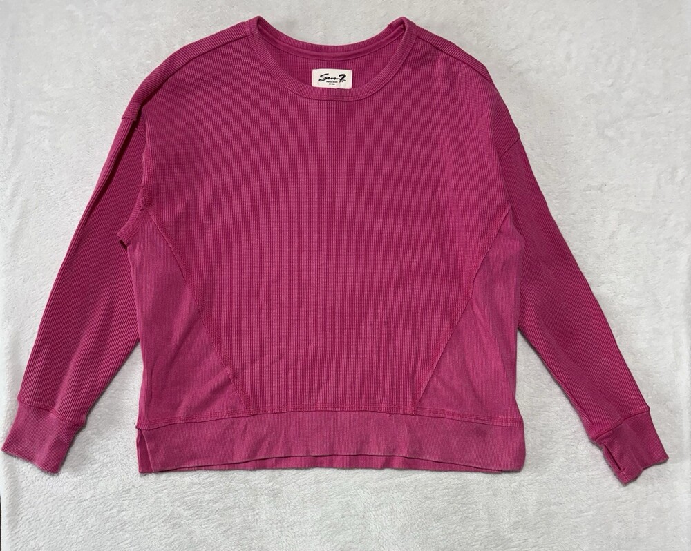 Seven7 Shirt Womens Large Pink Thermal Waffle Knit Long Sleeve Crew Neck Top